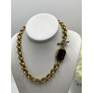 John Wind Gold Plated Chunky Toggle Purple Resin Crystal Statement Necklace